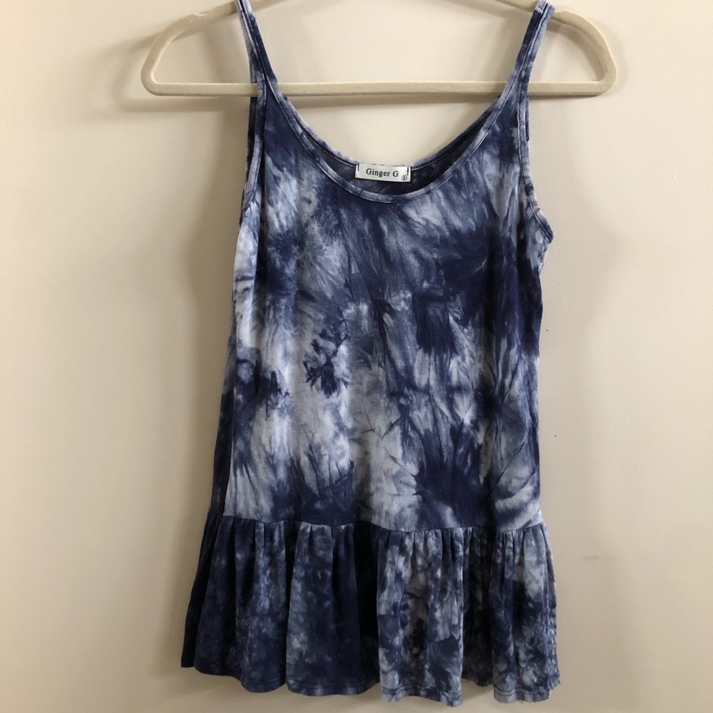 Ginger G navy blue tie dye ruffle tank
